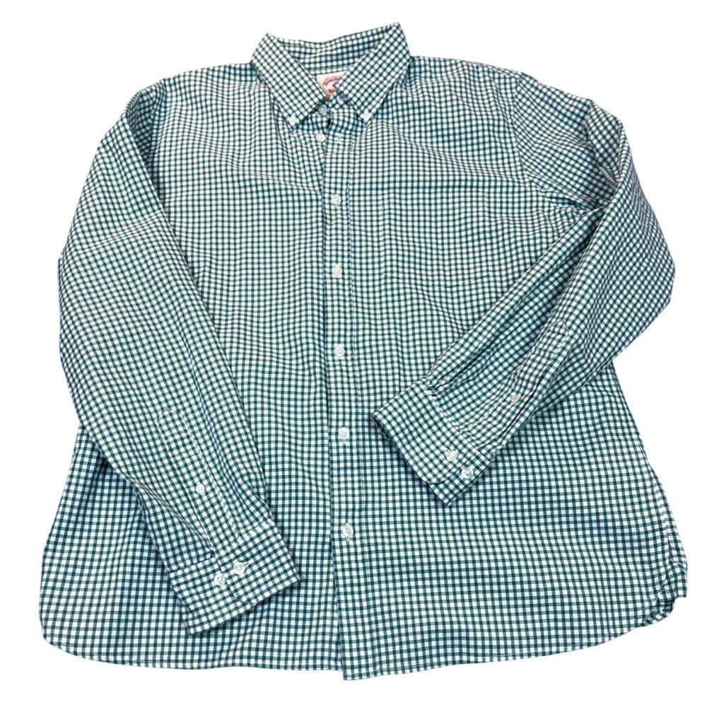 BROOKS BROTHERS SHIRT XL Extra Large Red Fleece Green Gingham Check Mens Dress